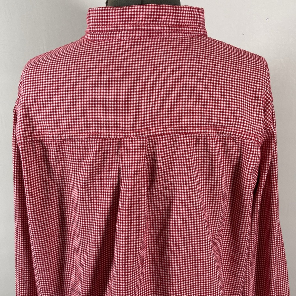 DCC Top Women Size Large Red & White Checks Button Down Collar Long Sleeves - Picture 6 of 10